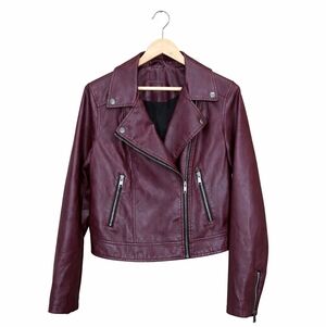 Aeropostale Faux Leather Moto Jacket Burgundy Biker Zip XL